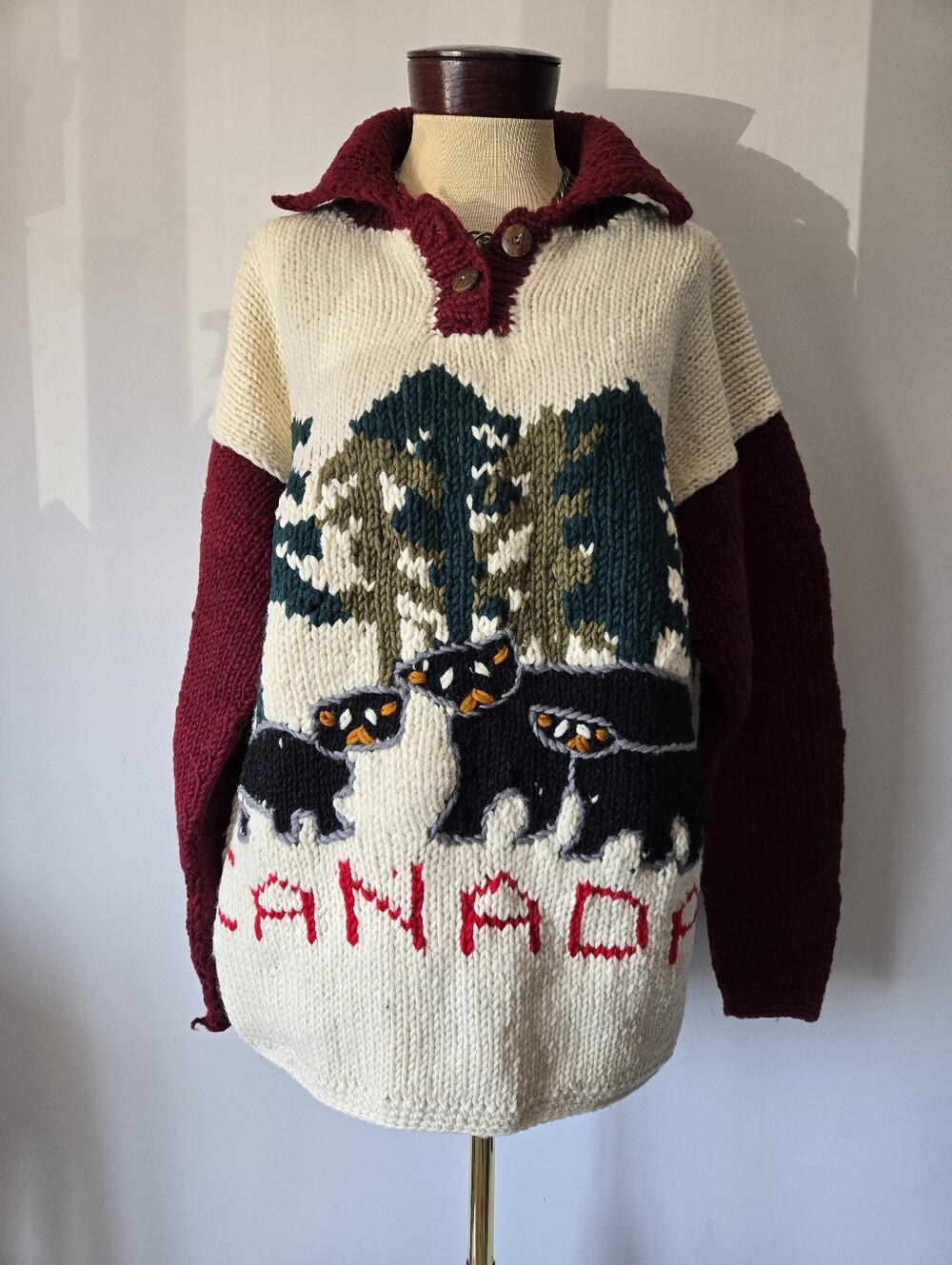 Amos & Andes Vintage Canada Chunky Wool Knit Pullover Sweater - Size L - Picture 1 of 10